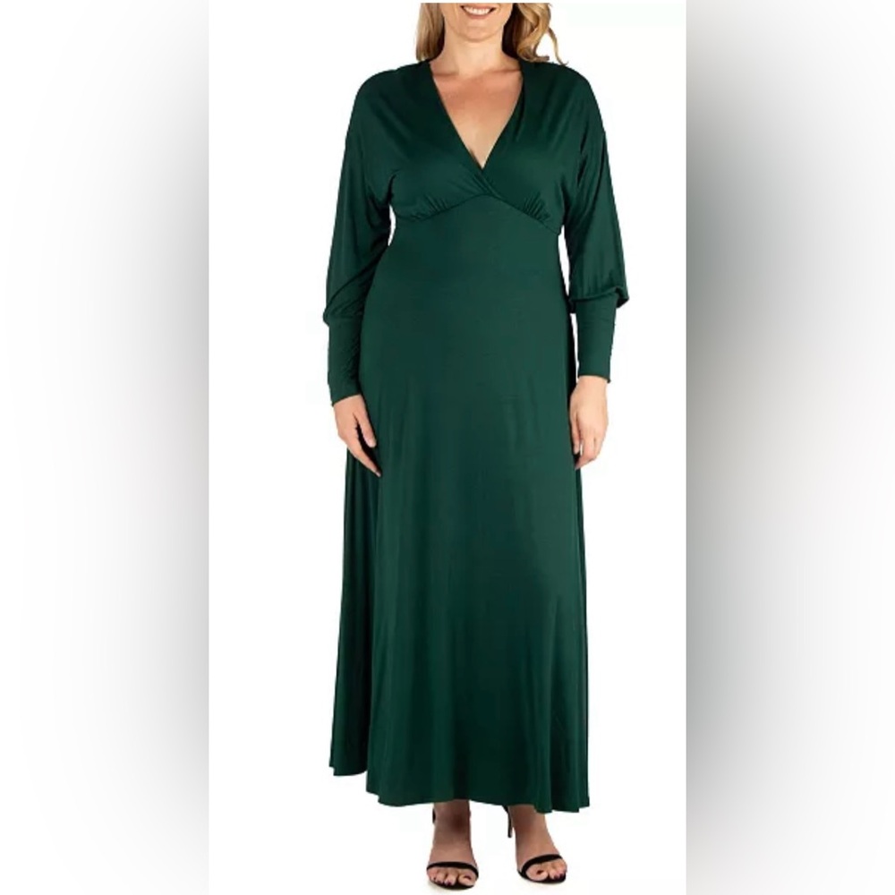 Women's Plus Size Bishop Sleeves Maxi Dress in Hunter Green. Size 3X